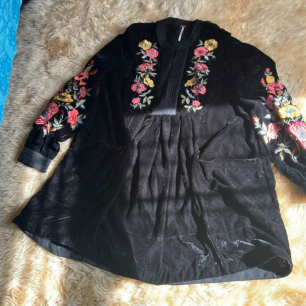 Free people black velvet mini dress